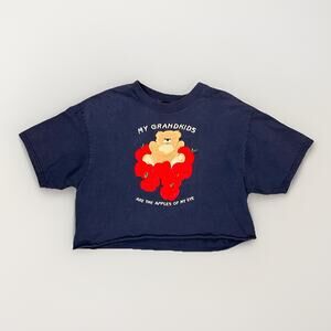 Vintage Hanes Beefy T “My Grandkids” Embroidered T Shirt Crop Navy Blue Size XL